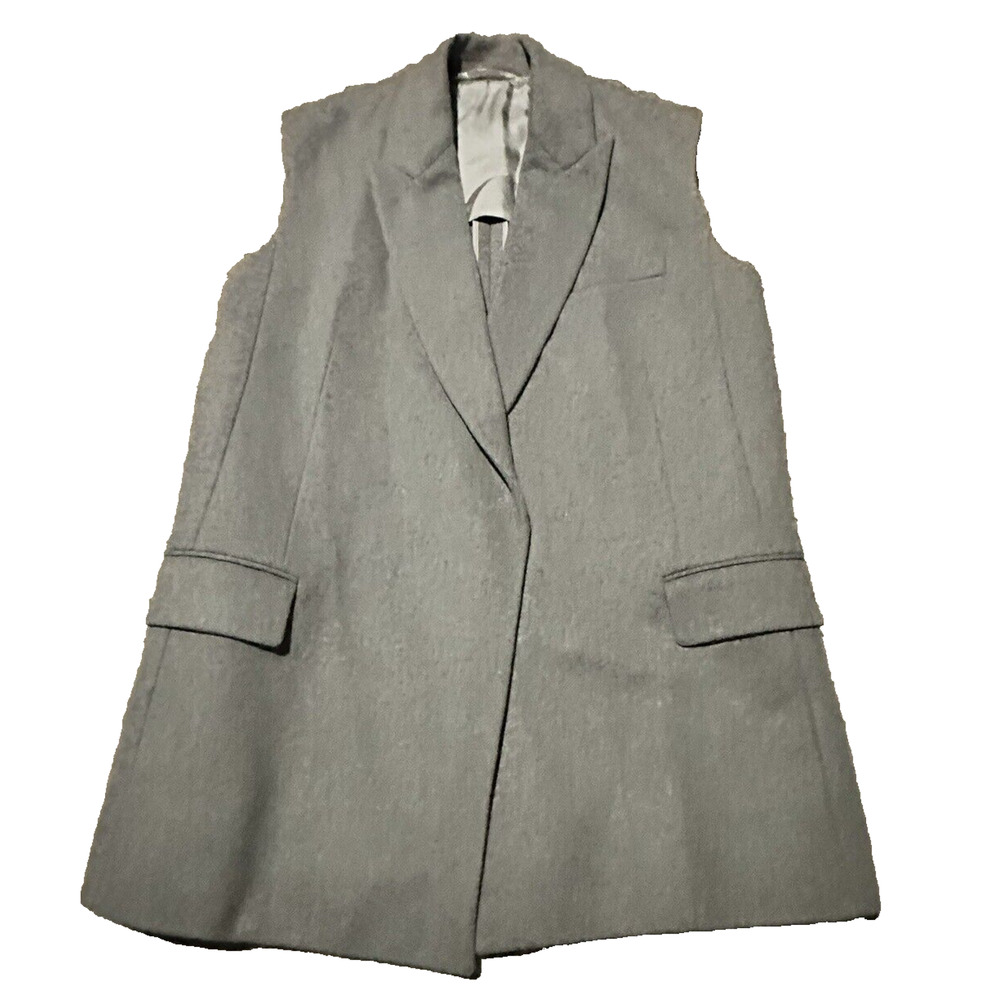 Reed Krakoff Women XS Jacket Sleeveless Collar Wool Gray New
